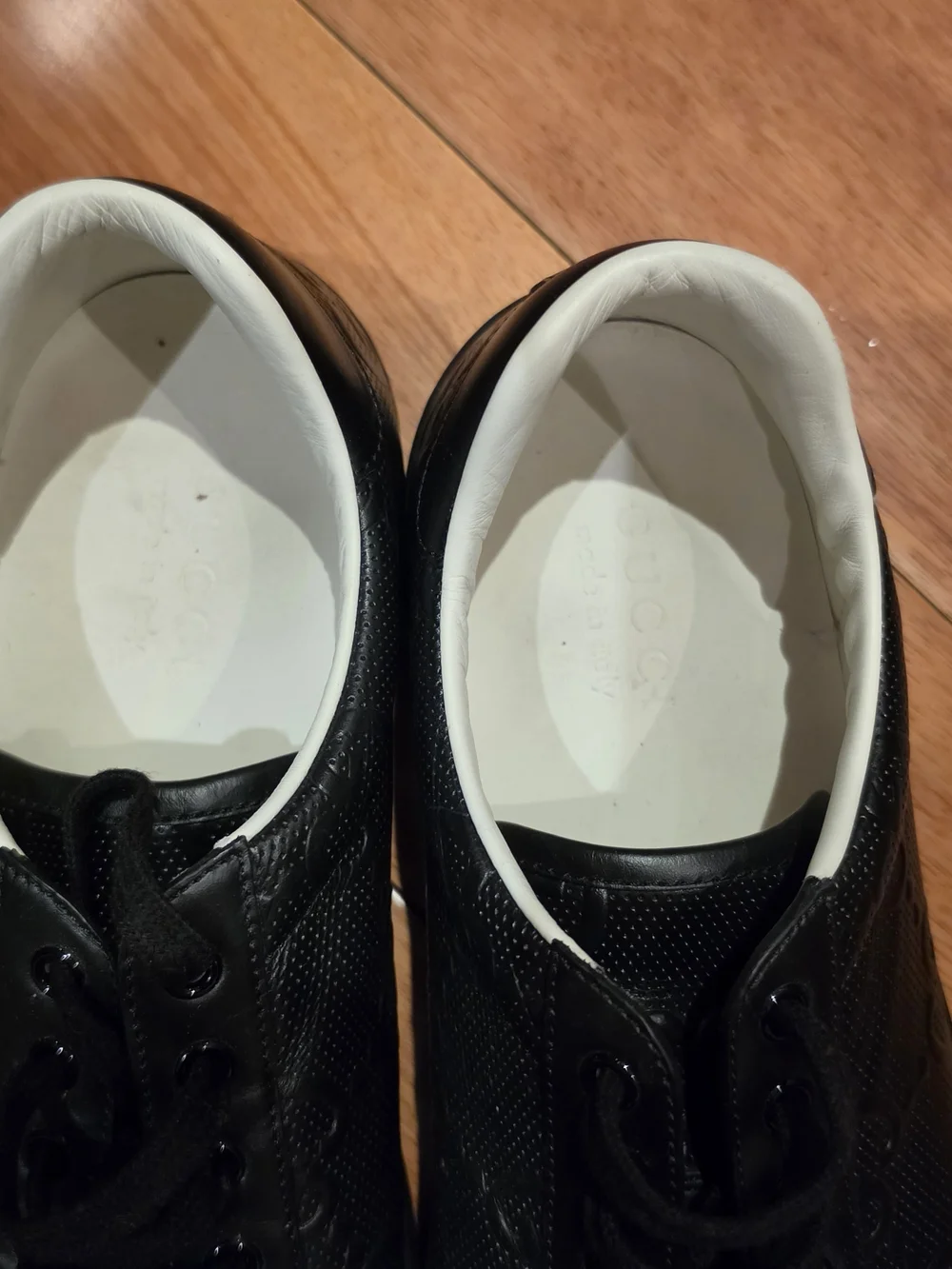 Gucci Black Perforated Leather Men’s Lace-Up Sneakers - Picture 2 of 6